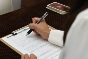 自由が丘占いサロンTAO 受付シート記入